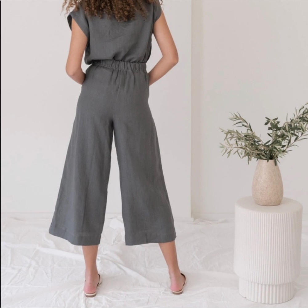 Laude the Label Organic Linen‎ Everyday Crop Wide Pants and Top Set Mineral S - Picture 5 of 16